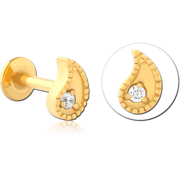 GOLD PVD COATED SURGICAL STEEL INTERNALLY THREADED JEWELLED MICRO LABRET