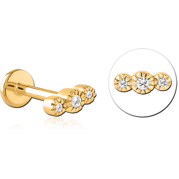 GOLD PVD COATED SURGICAL STEEL INTERNALLY THREADED JEWELLED MICRO LABRET