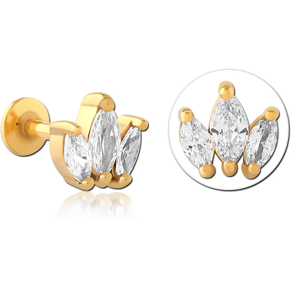 GOLD PVD COATED SURGICAL STEEL INTERNALLY THREADED JEWELLED MICRO LABRET