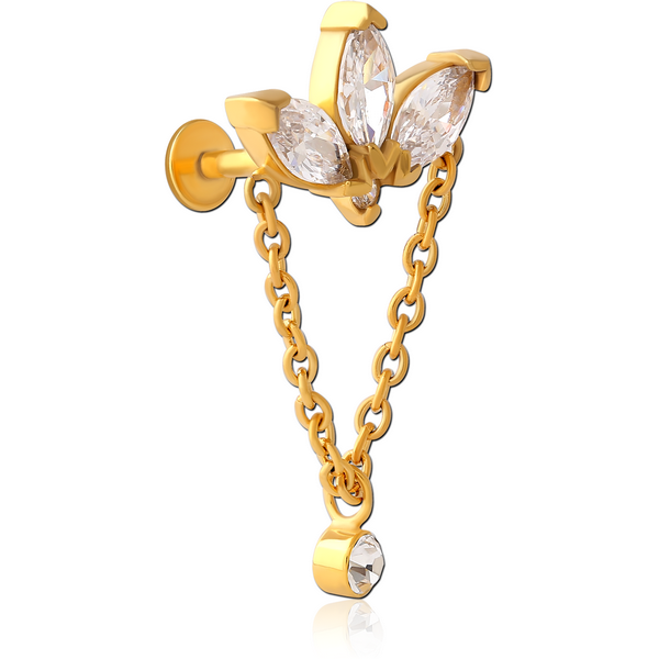 GOLD PVD COATED SURGICAL STEEL INTERNALLY THREADED JEWELLED MICRO LABRET