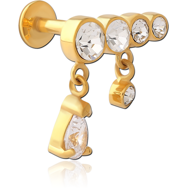 GOLD PVD COATED SURGICAL STEEL INTERNALLY THREADED JEWELLED MICRO LABRET