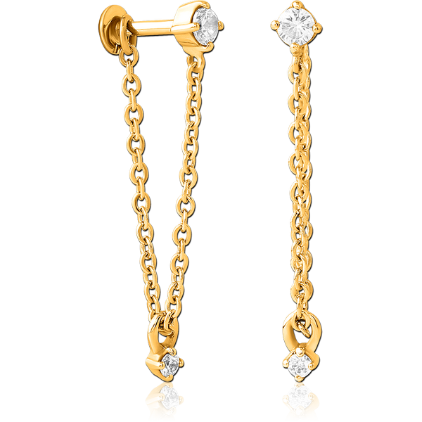 GOLD PVD COATED SURGICAL STEEL INTERNALLY THREADED JEWELLED MICRO LABRET