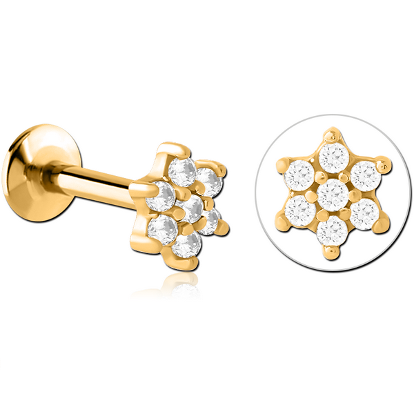 GOLD PVD COATED SURGICAL STEEL INTERNALLY THREADED JEWELLED MICRO LABRET - FLOWER