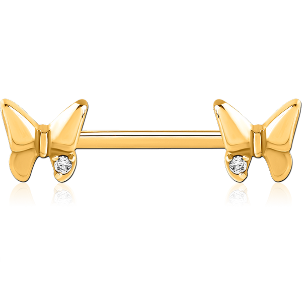 GOLD PVD COATED SURGICAL STEEL NIPPLE PIERCING INTERNAL THREADED BAR