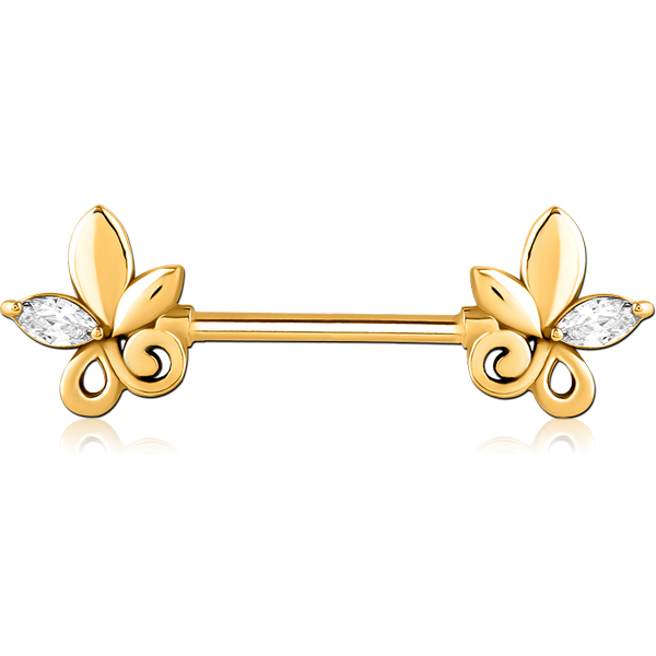 GOLD PVD COATED SURGICAL STEEL NIPPLE PIERCING INTERNAL THREADED BAR