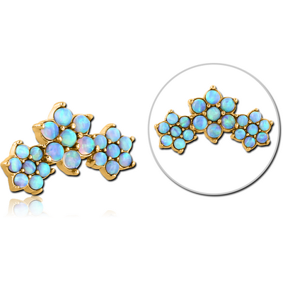 GOLD PVD COATED SURGICAL STEEL SYNTHETIC OPAL JEWELLED MICRO ATTACHMENT FOR 1.2MM INTERNALLY THREADED PINS - FLOWER