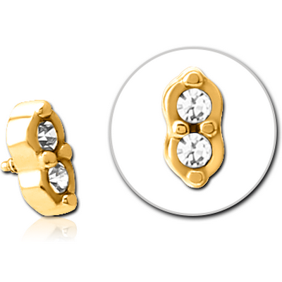 GOLD PVD COATED SURGICAL STEEL JEWELLED MICRO ATTACHMENT FOR 1.2MM INTERNALLY THREADED PINS - TWO GEMS EYES