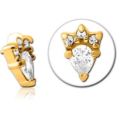 GOLD PVD COATED SURGICAL STEEL JEWELLED MICRO ATTACHMENT FOR 1.2MM INTERNALLY THREADED PINS - JESTER HAT