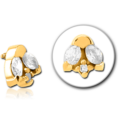 GOLD PVD COATED SURGICAL STEEL JEWELLED MICRO ATTACHMENT FOR 1.2MM INTERNALLY THREADED PINS