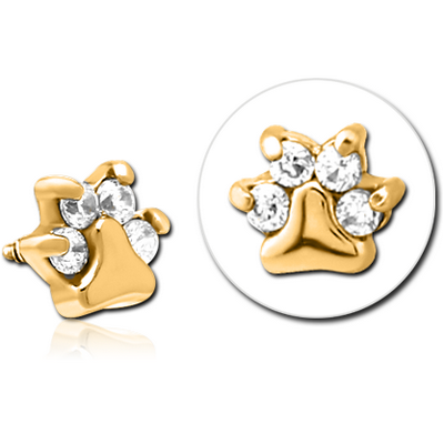 GOLD PVD COATED SURGICAL STEEL JEWELLED MICRO ATTACHMENT FOR 1.2MM INTERNALLY THREADED PINS - ANIMAL PAW