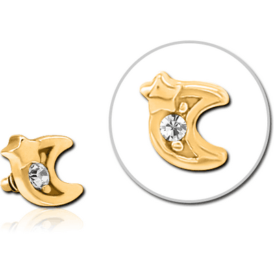 GOLD PVD COATED SURGICAL STEEL JEWELLED MICRO ATTACHMENT FOR 1.2MM INTERNALLY THREADED PINS - CRESCENT AND STAR
