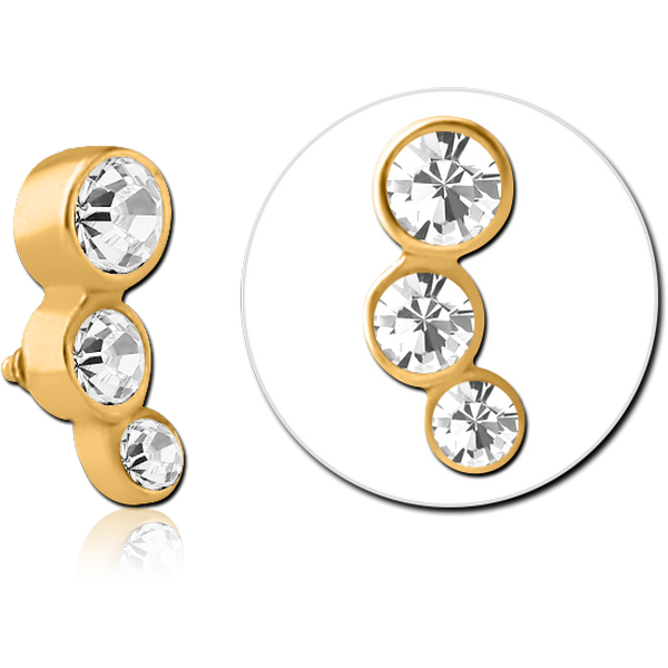 GOLD PVD COATED SURGICAL STEEL JEWELLED MICRO ATTACHMENT FOR 1.2MM INTERNALLY THREADED PINS - TRIPLE JEWEL