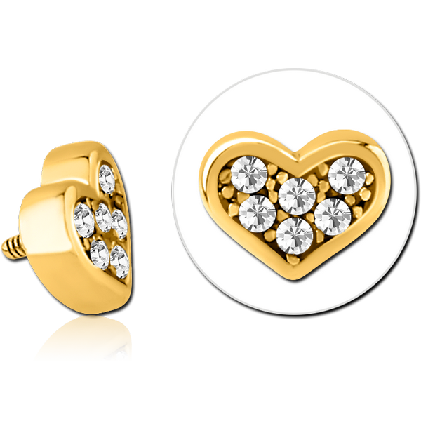 GOLD PVD COATED SURGICAL STEEL JEWELLED MICRO ATTACHMENT FOR 1.2MM INTERNALLY THREADED PINS - HEART