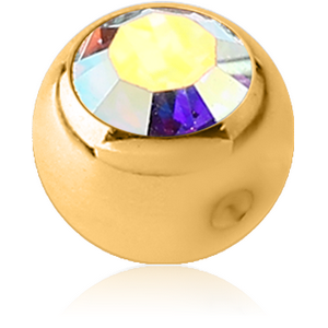 GOLD PVD COATED SURGICAL STEEL SWAROVSKI CRYSTAL JEWELLED BALL FOR BALL CLOSURE RING