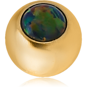 GOLD PVD COATED SURGICAL STEEL JEWELLED MICRO BALL WITH SYNTHETIC OPAL