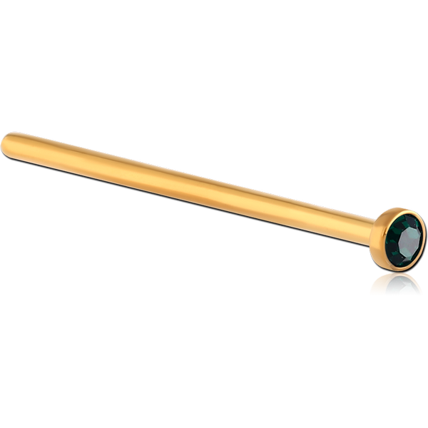 GOLD PVD COATED SURGICAL STEEL OPTIMA CRYSTALJEWELLED STRAIGHT NOSE STUD 15MM