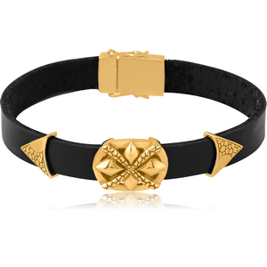 GOLD PVD COATED SURGICAL STEEL KOOL KATANA BRACELET WITH LEATHER