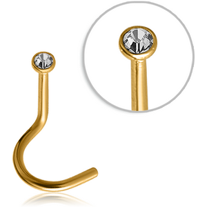 GOLD PVD COATED SURGICAL STEEL SWAROVSKI CRYSTAL JEWELLED LARGE LEFT CURVE NOSE STUD