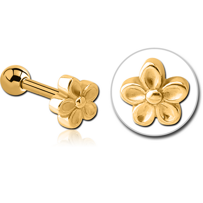 GOLD PVD COATED SURGICAL STEEL TRAGUS MICRO BARBELL - FLOWER