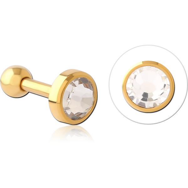 GOLD PVD COATED SURGICAL STEEL JEWELLED TRAGUS MICRO BARBELL