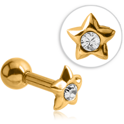 GOLD PVD COATED SURGICAL STEEL JEWELLED TRAGUS MICRO BARBELL - STAR