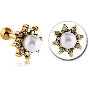 GOLD PVD COATED SURGICAL STEEL JEWELLED TRAGUS MICRO BARBELL - SUN