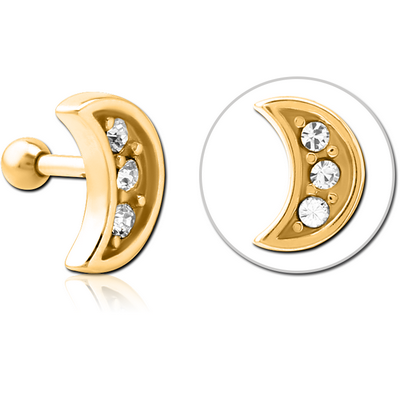GOLD PVD COATED SURGICAL STEEL JEWELLED TRAGUS MICRO BARBELL - CRESCENT