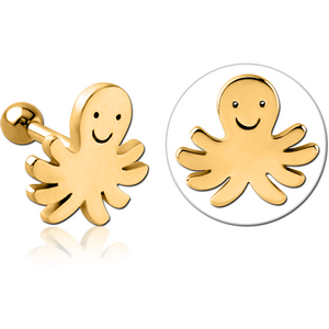 GOLD PVD COATED SURGICAL STEEL TRAGUS MICRO BARBELL - SQUID