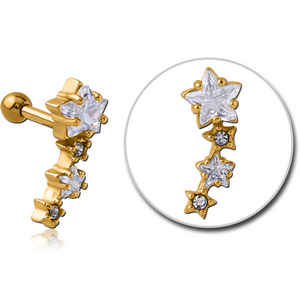 GOLD PVD COATED SURGICAL STEEL JEWELLED TRAGUS MICRO BARBELL - STARS
