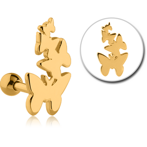 GOLD PVD COATED SURGICAL STEEL TRAGUS MICRO BARBELL - BUTTERFLIES