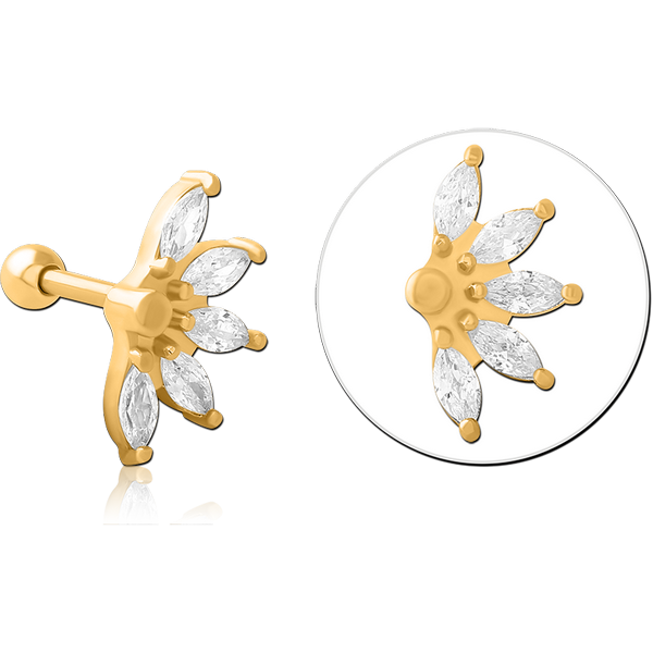 GOLD PVD COATED SURGICAL STEEL JEWELLED TRAGUS MICRO BARBELL