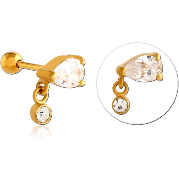 GOLD PVD COATED SURGICAL STEEL JEWELLED TRAGUS MICRO BARBELL