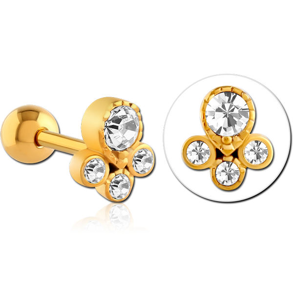 GOLD PVD COATED SURGICAL STEEL JEWELLED TRAGUS MICRO BARBELL