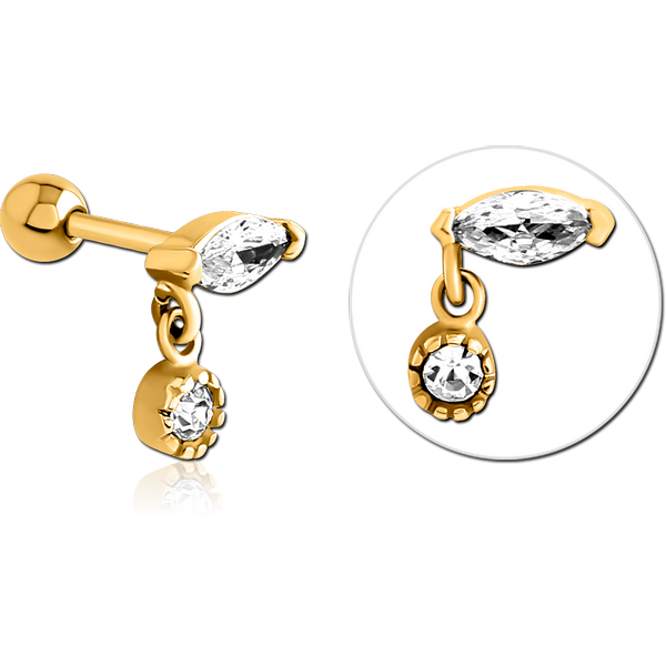 GOLD PVD COATED SURGICAL STEEL JEWELLED TRAGUS MICRO BARBELL