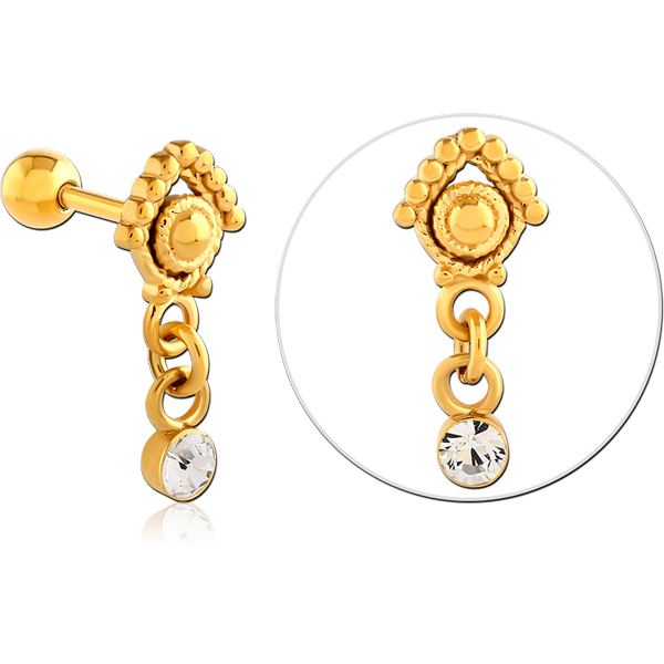 GOLD PVD COATED SURGICAL STEEL JEWELLED TRAGUS MICRO BARBELL