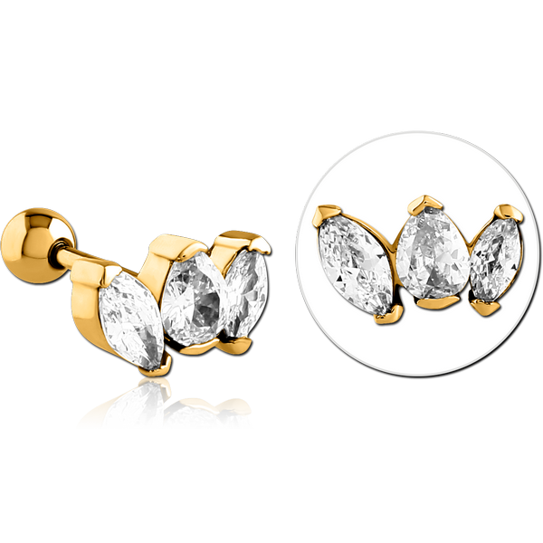GOLD PVD COATED SURGICAL STEEL JEWELLED TRAGUS MICRO BARBELL