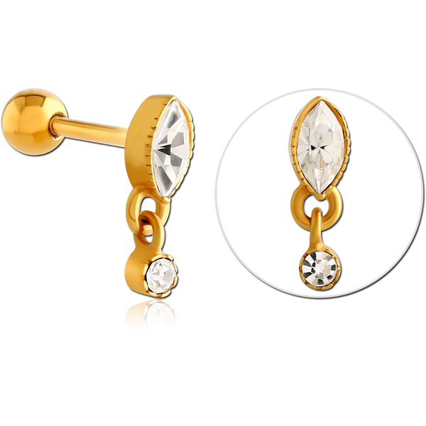 GOLD PVD COATED SURGICAL STEEL JEWELLED TRAGUS MICRO BARBELL