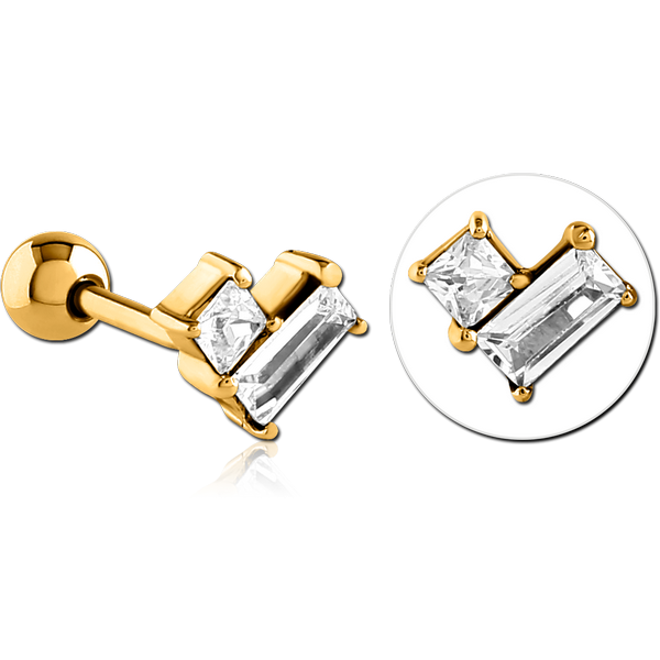 GOLD PVD COATED SURGICAL STEEL JEWELLED TRAGUS MICRO BARBELL