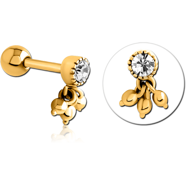 GOLD PVD COATED SURGICAL STEEL JEWELLED TRAGUS MICRO BARBELL