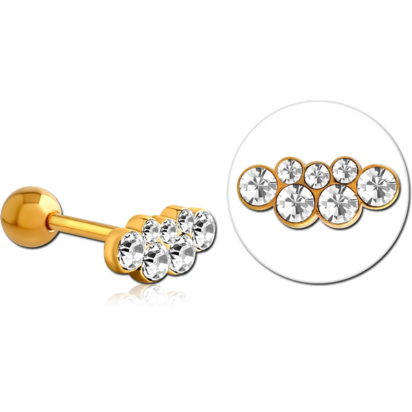 GOLD PVD COATED SURGICAL STEEL JEWELLED TRAGUS MICRO BARBELL