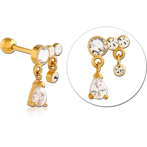 GOLD PVD COATED SURGICAL STEEL JEWELLED TRAGUS MICRO BARBELL