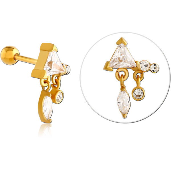 GOLD PVD COATED SURGICAL STEEL JEWELLED TRAGUS MICRO BARBELL