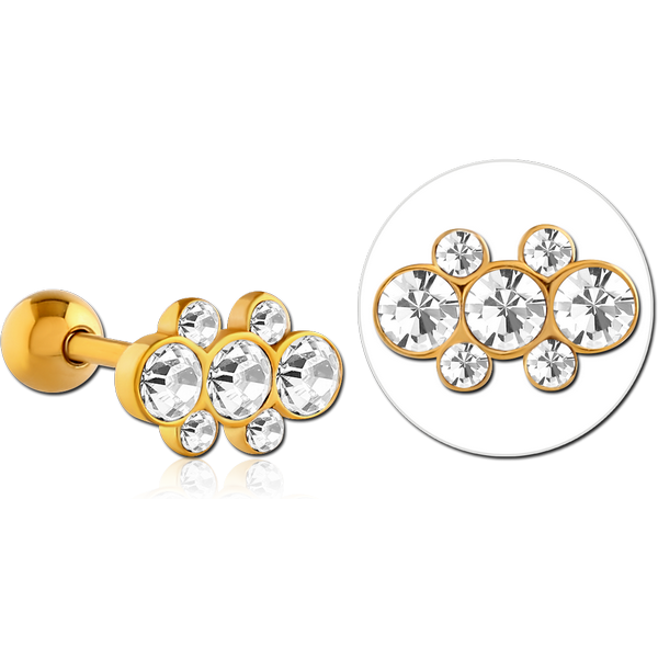 GOLD PVD COATED SURGICAL STEEL JEWELLED TRAGUS MICRO BARBELL