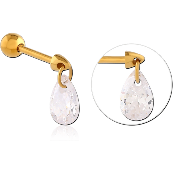 GOLD PVD COATED SURGICAL STEEL JEWELLED TRAGUS MICRO BARBELL