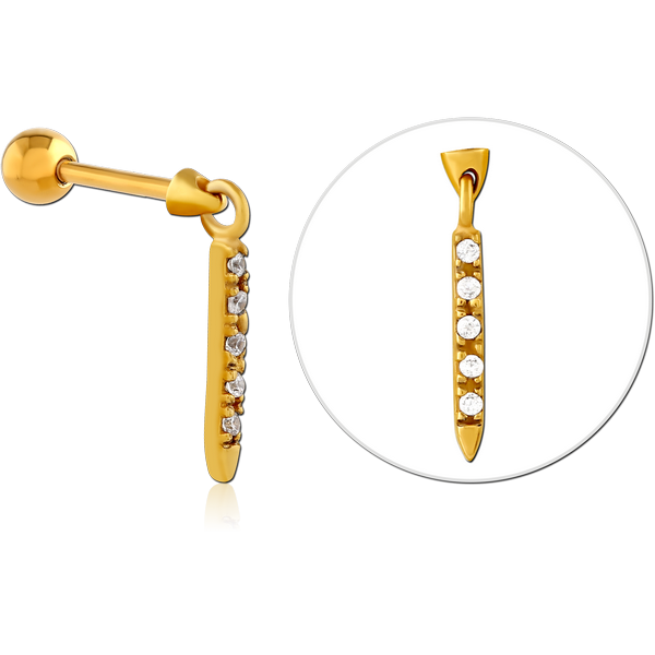 GOLD PVD COATED SURGICAL STEEL JEWELLED TRAGUS MICRO BARBELL