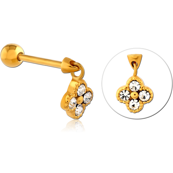 GOLD PVD COATED SURGICAL STEEL JEWELLED TRAGUS MICRO BARBELL