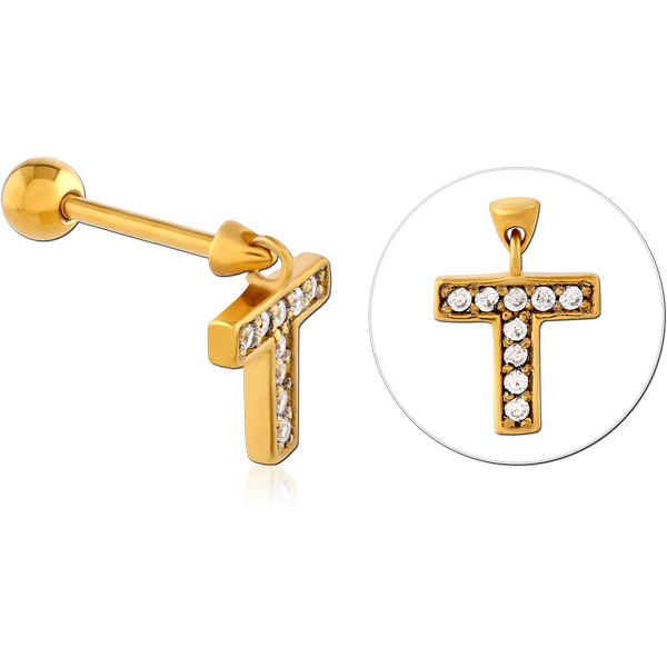 GOLD PVD COATED SURGICAL STEEL JEWELLED TRAGUS MICRO BARBELL