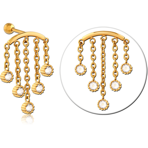 GOLD PVD COATED SURGICAL STEEL JEWELLED TRAGUS MICRO BARBELL