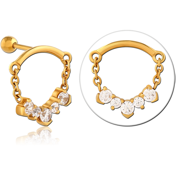 GOLD PVD COATED SURGICAL STEEL JEWELLED TRAGUS MICRO BARBELL