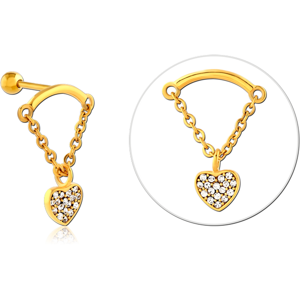 GOLD PVD COATED SURGICAL STEEL JEWELLED TRAGUS MICRO BARBELL
